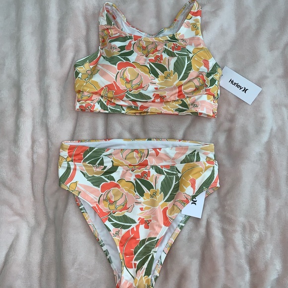 Hurley Other - Hurley orange green floral bikini set size medium